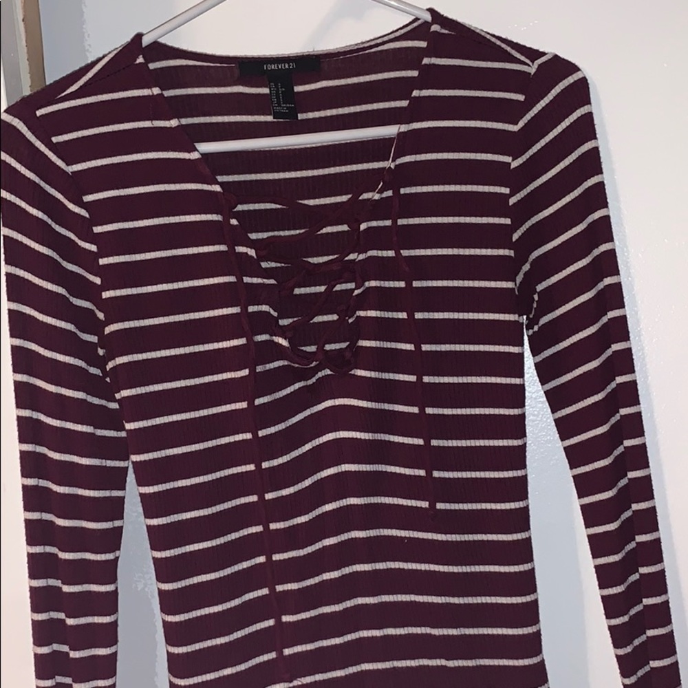 Maroon striped lace up shirt